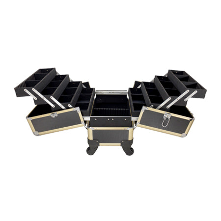 TZ Case AB-111T GGS Wheeled Beauty Spinner Makeup Case Organizer Gold Stripe