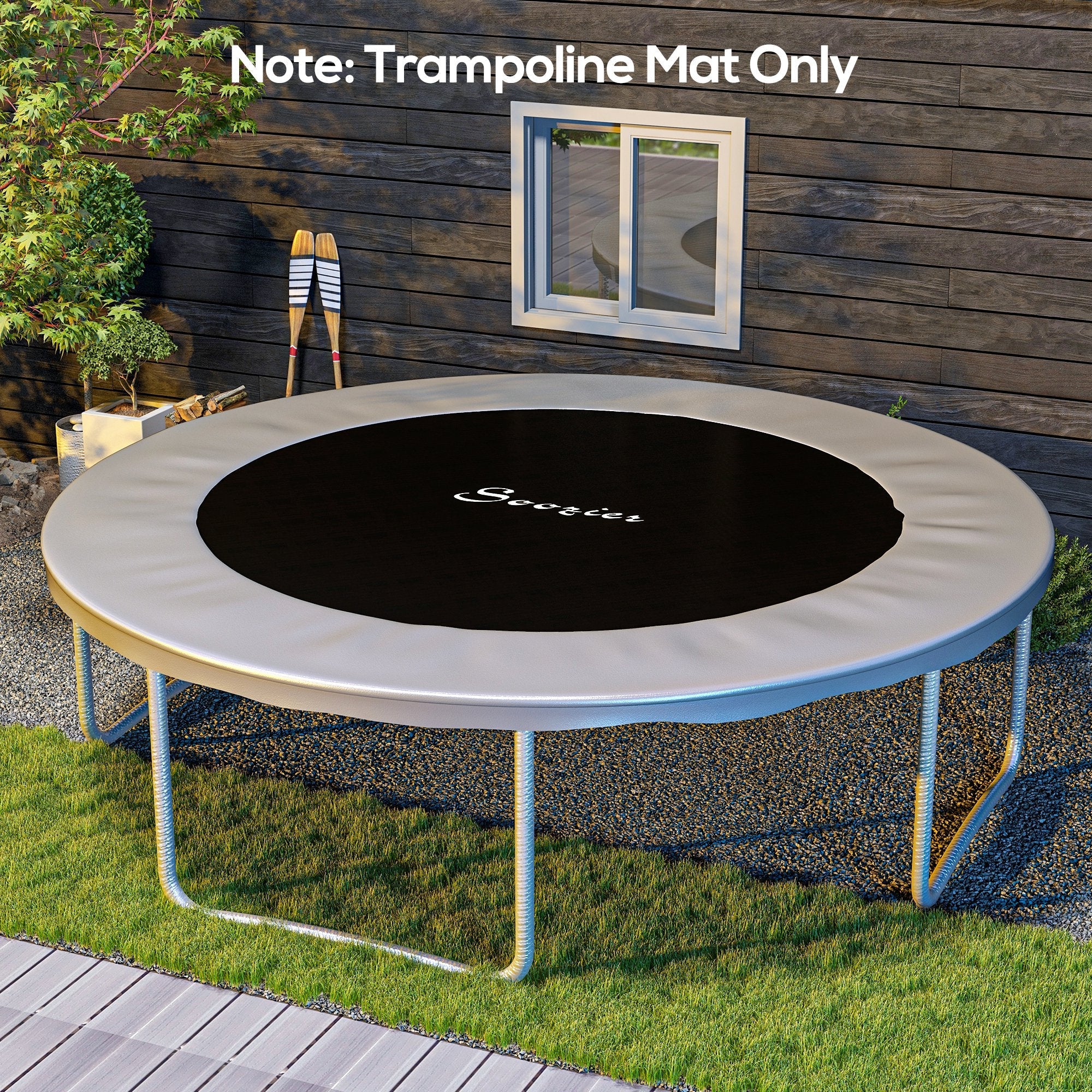 Soozier Trampoline Jumping Mat Replacement with Spring Tool 42 V-Hooks for 8ft Round Trampolines Black