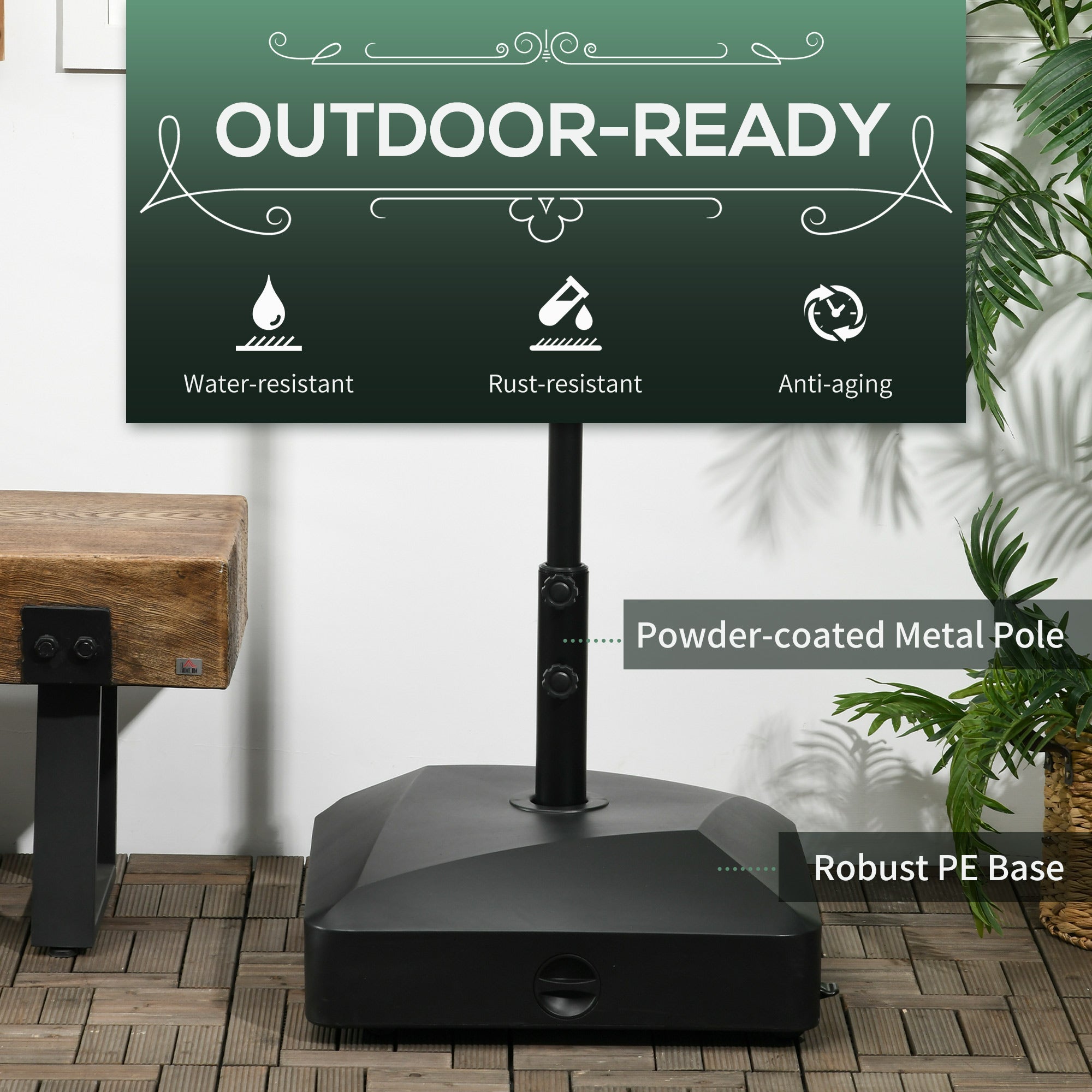 Outsunny 132lb Patio Umbrella Base with Wheels: Heavy Duty Outdoor Market Stand for Garden & Backyard, Black