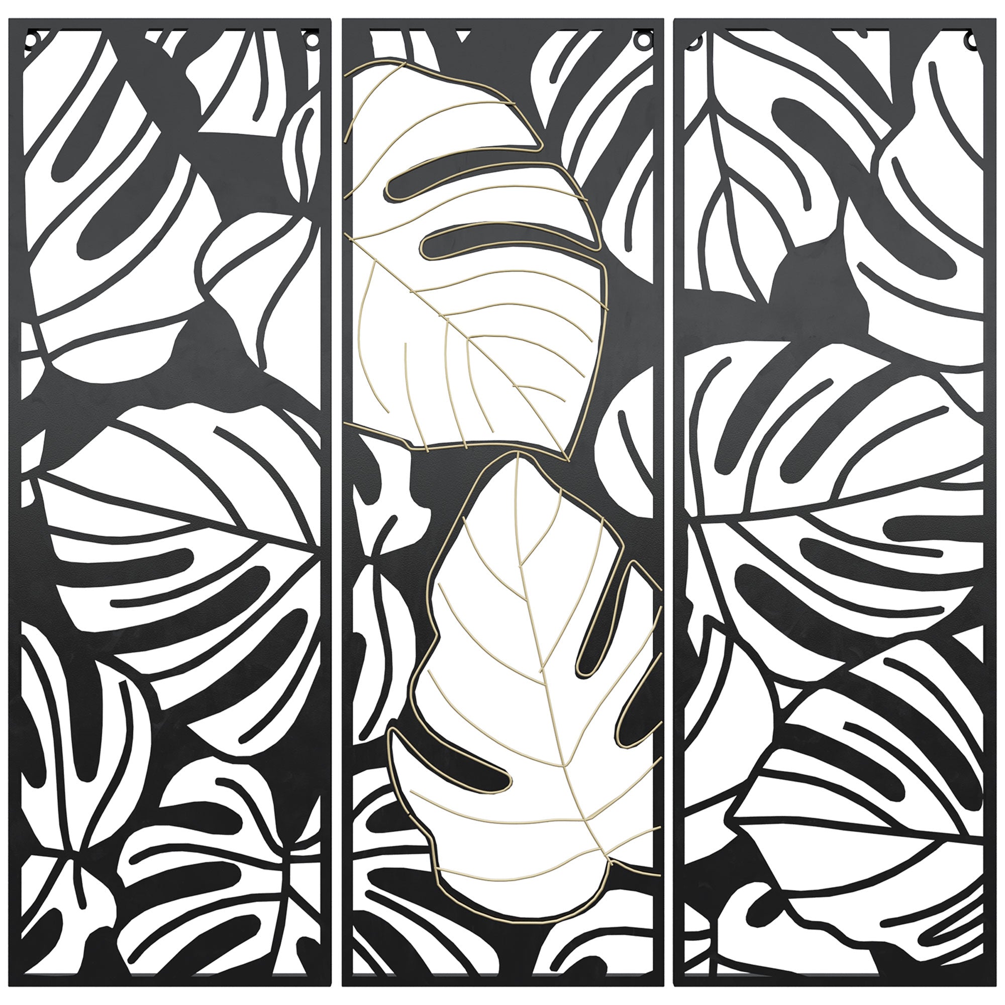 HOMCOM Metal Wall Art Set: Abstract Line Fir Leaves Hanging Sculptures for Living Room, Bedroom, Kitchen Decor