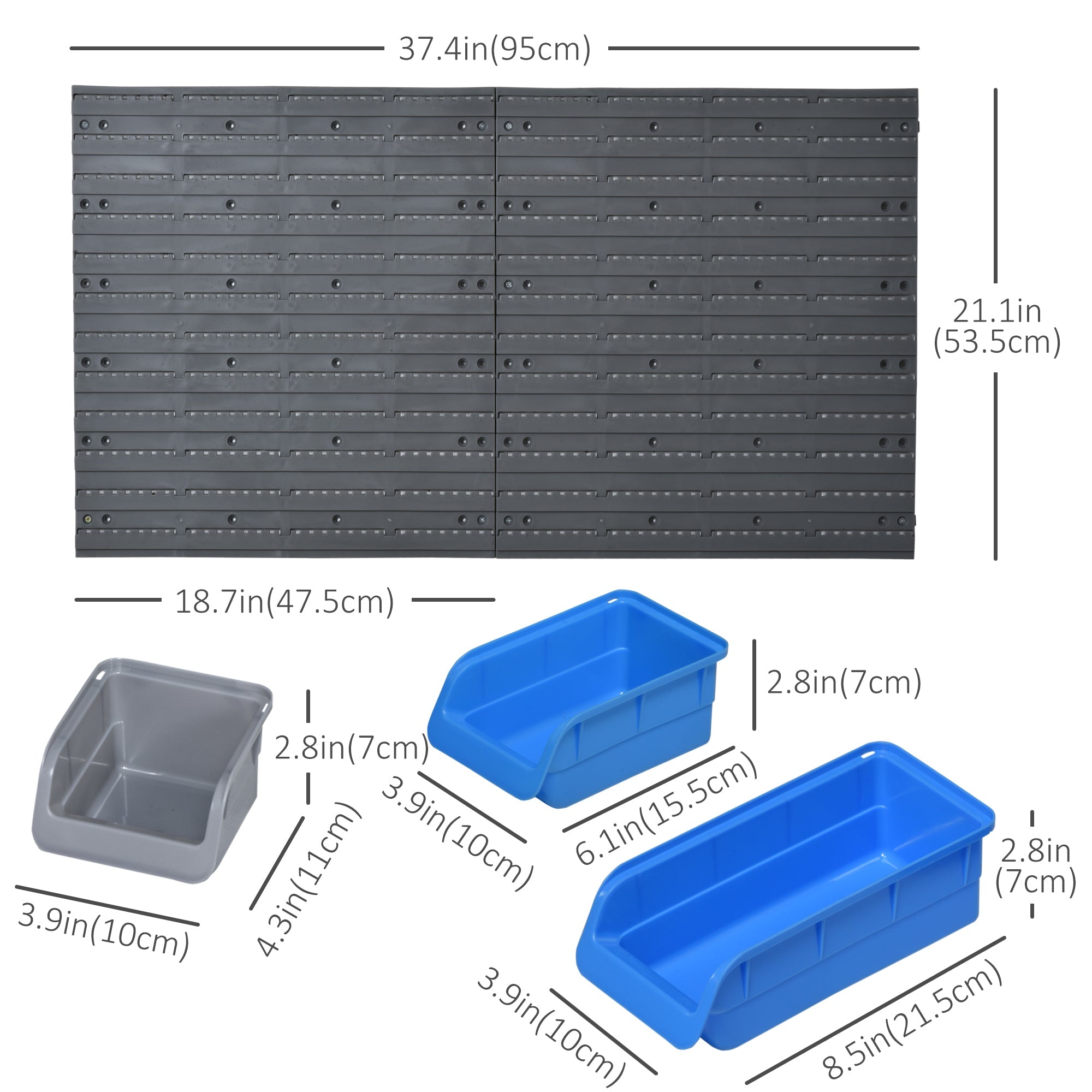 DURHAND Wall Storage System: 44-Bin Pegboard Organizer with Hooks for Garage Tool Storage, Blue