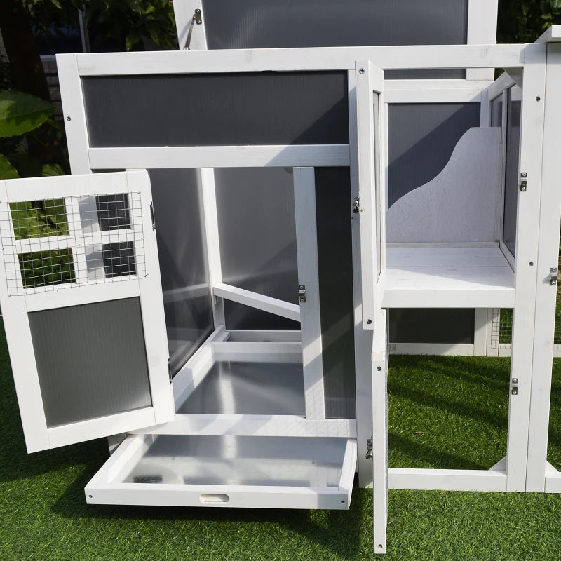 63" Chicken Coop Wooden Hen House Rabbit Hutch Poultry Cage Pen Outdoor Backyard with Nesting Box and Run Small Animal Cage PC Roof Grey