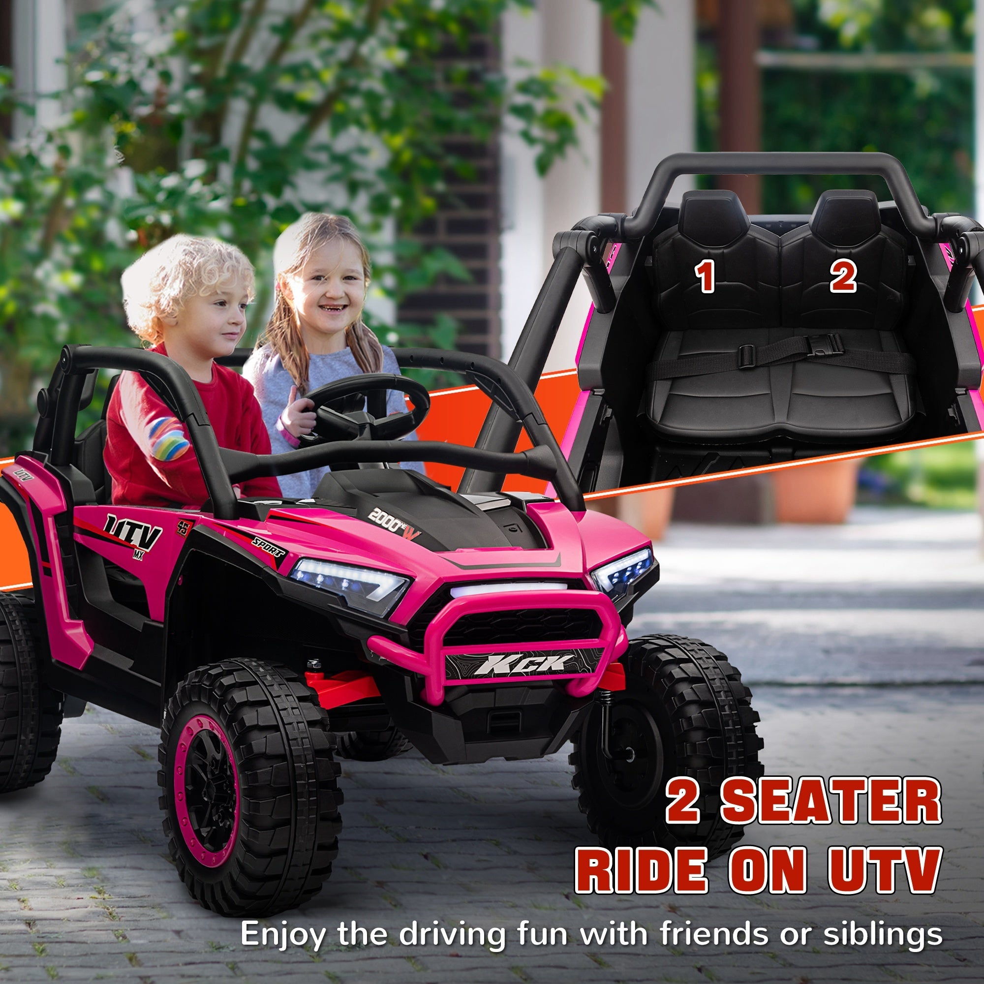 Qaba 2 Seater 24V 7AH Ride on Truck, Electric Car for Kids w/ Spring Suspension, Remote Lights, Horn, Music, Pink