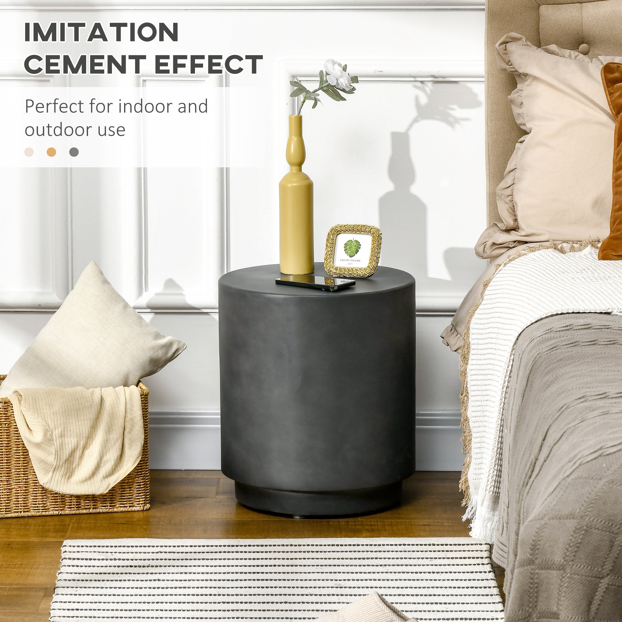 HOMCOM Lightweight Concrete Table: Round Side End Table with Concrete Finish, Adjustable Feet for Indoor and Outdoor Use