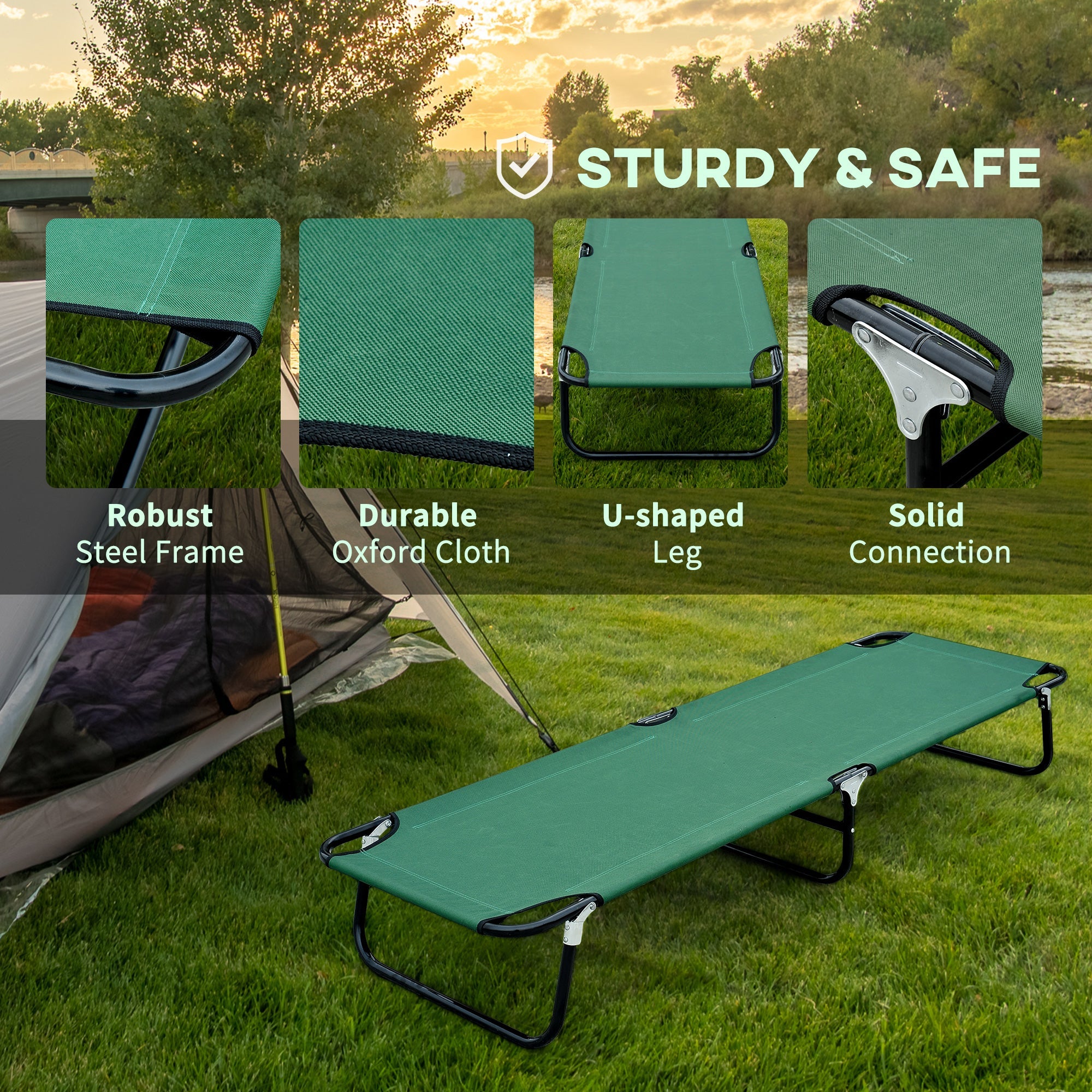Outsunny Folding Camping Cot for Adults Portable Outdoor Sleeping Bed for Office Beach Home Green