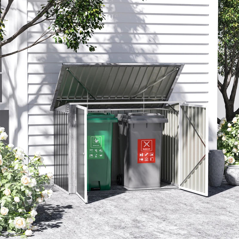 Outdoor Trash Can Shed with Double Door and Vents Outdoor Garden Storage for 2 Trash Cans, Dark Grey