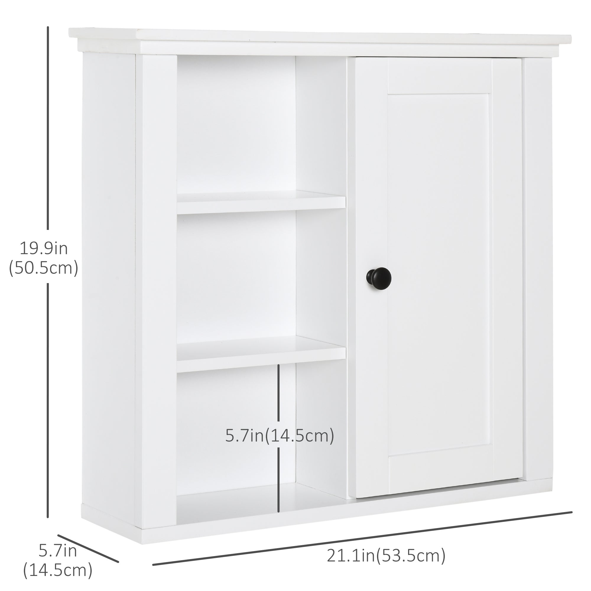 HOMCOM White Wall-Mounted Cabinet: 3-Shelf Bathroom Medicine Storage for Organized Laundry Rooms & Hallways