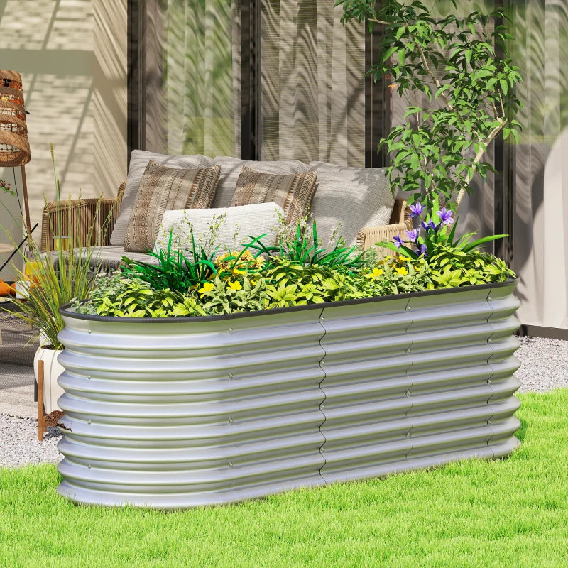 Galvanized Raised Garden Bed, 6 x 2 x 2 ft Modular Metal Garden Beds with Rubber Strip Edging, Silver