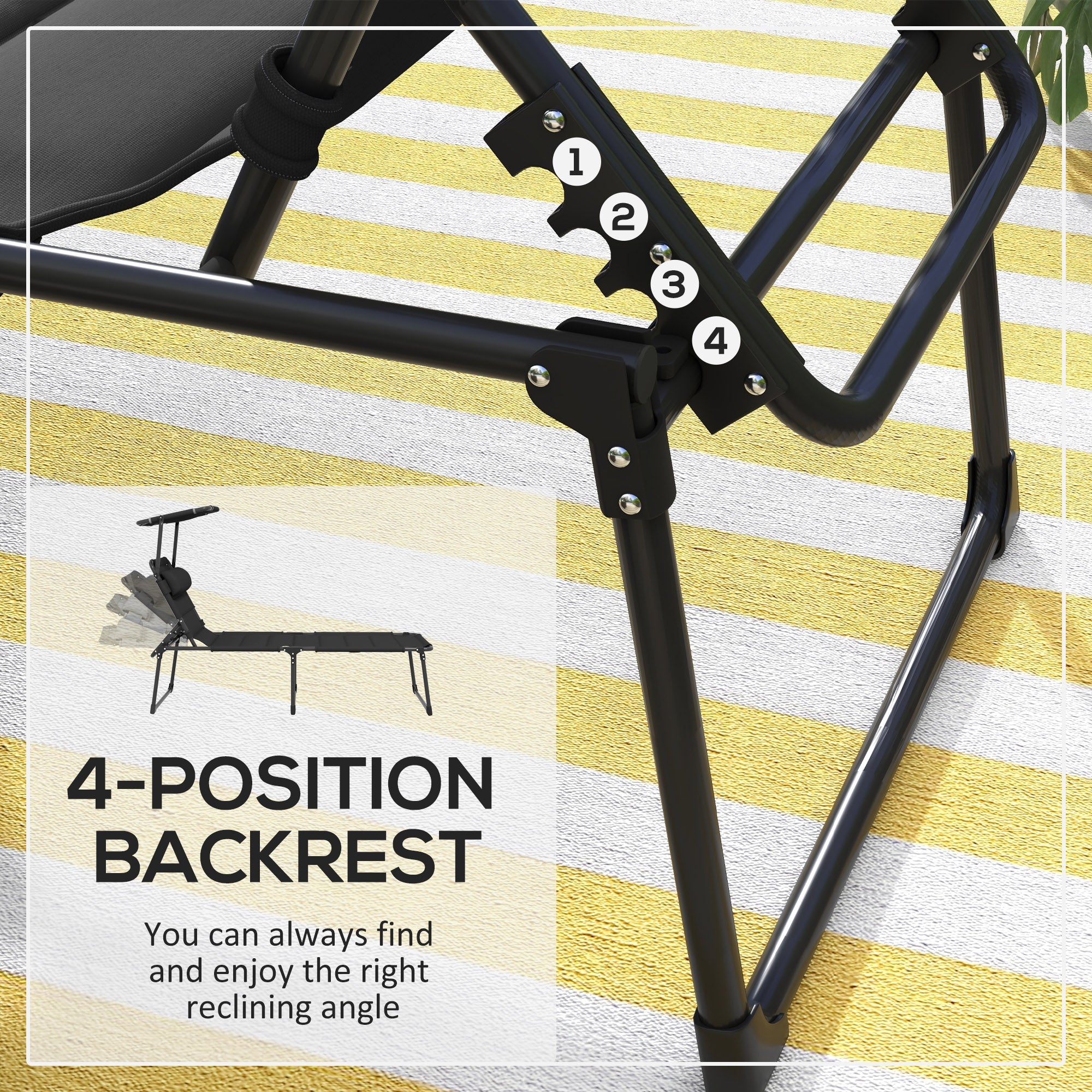 Outsunny Adjustable Folding Chaise Lounge Chair with Sunroof Quick Dry for Beach Patio Black