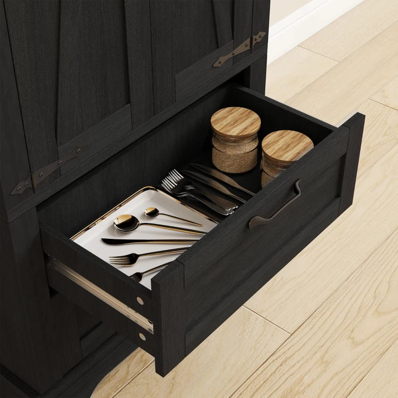 71" Tall Kitchen Pantry Cabinet, Farmhouse Kitchen Storage Cabinet with 2 Drawer and Adjustable Shelves, Black