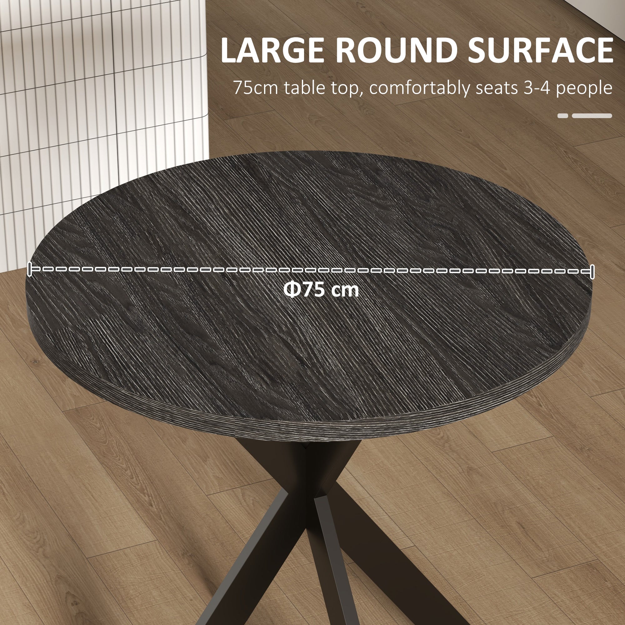 HOMCOM 29" Round Black Dining Table Contemporary Kitchen Furniture Steel Legs for Modern Home Small Spaces
