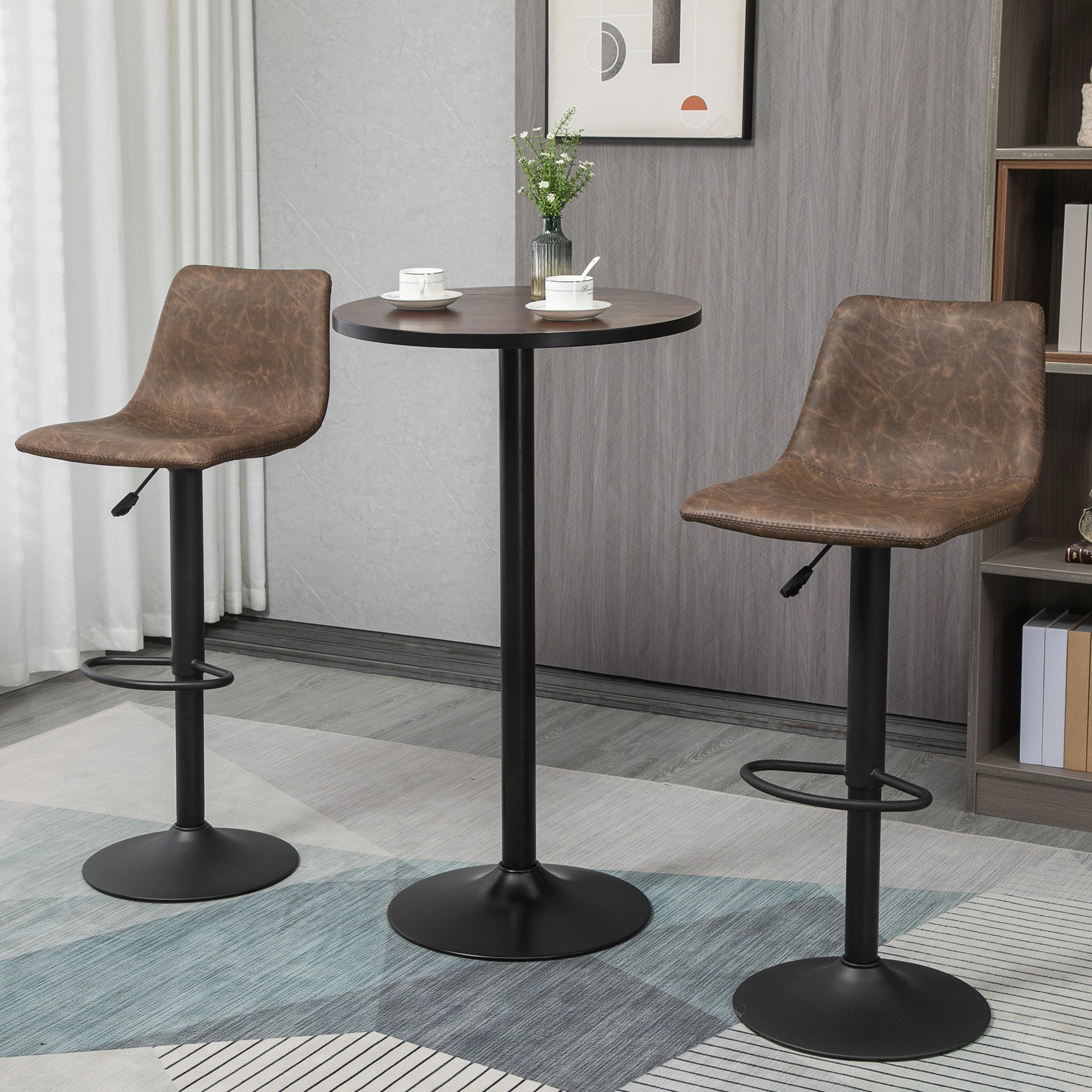 HOMCOM 42" Rustic Bar Table Industrial Chic Round Bistro Table Metal Base Elm Wood Top Bar Height Pub Table Kitchen Breakfast