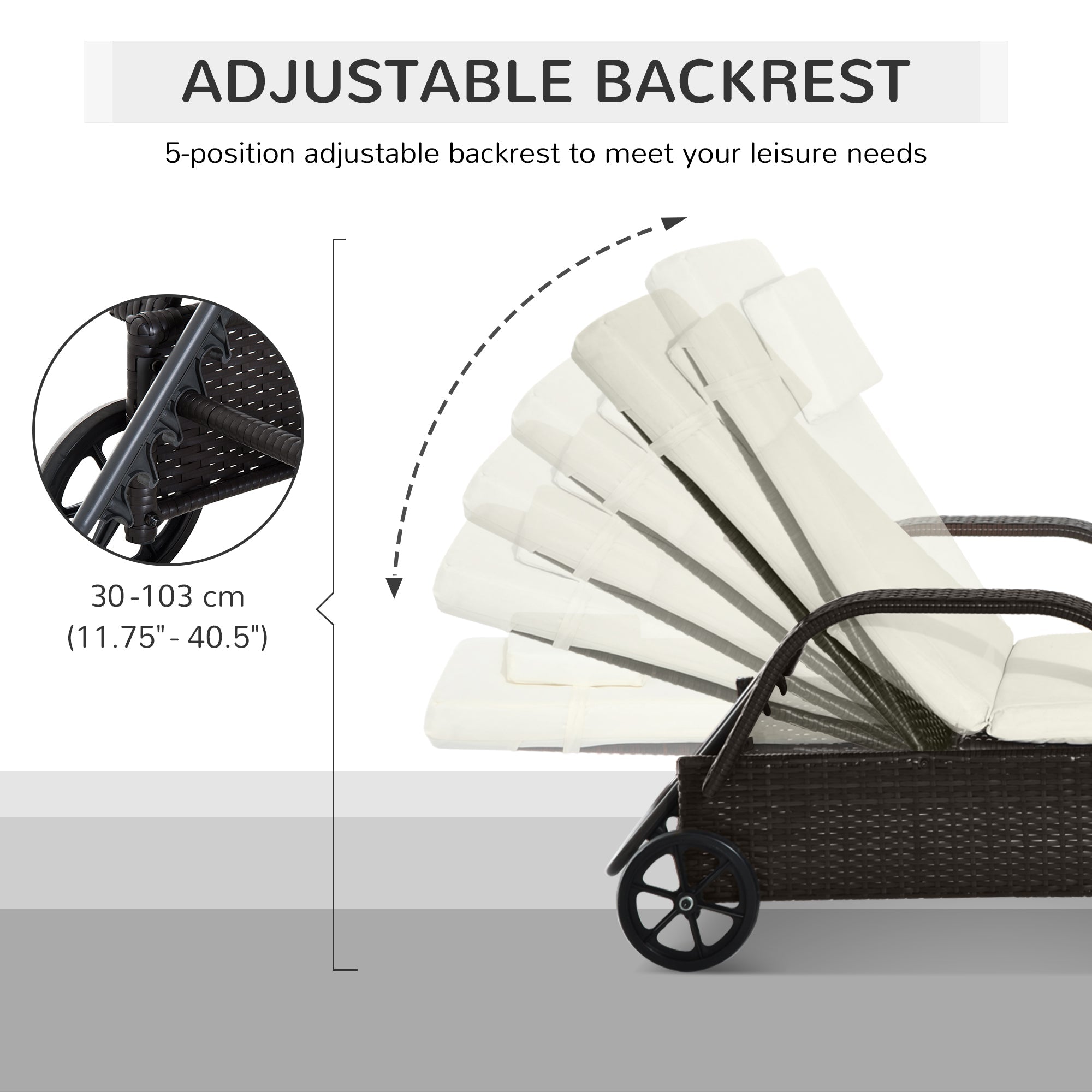 Outsunny Adjustable Rattan Wicker Sun Lounger Outdoor Recliner Chair Garden Chaise Lounge with Cushion