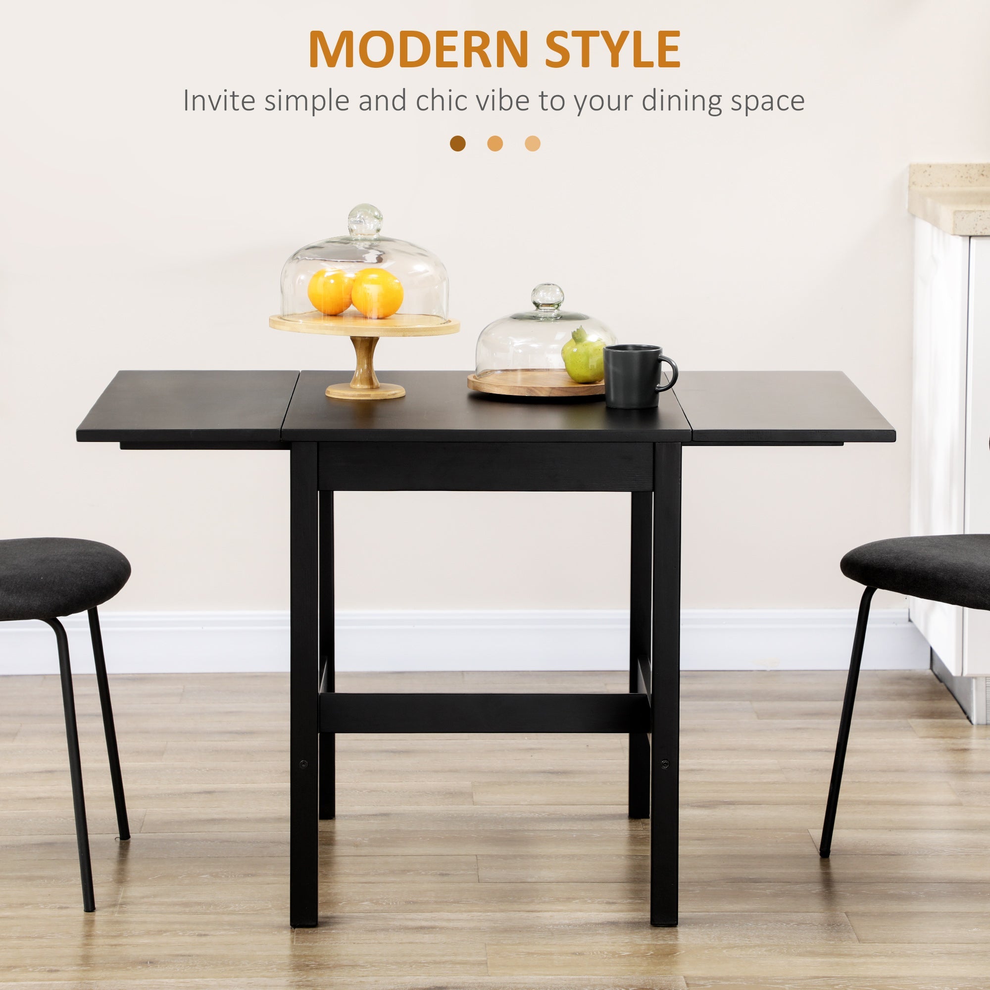 HOMCOM Compact Foldable Solid Wood Dining Table Drop Leaf Design for Small Spaces Kitchen Dining Room Black
