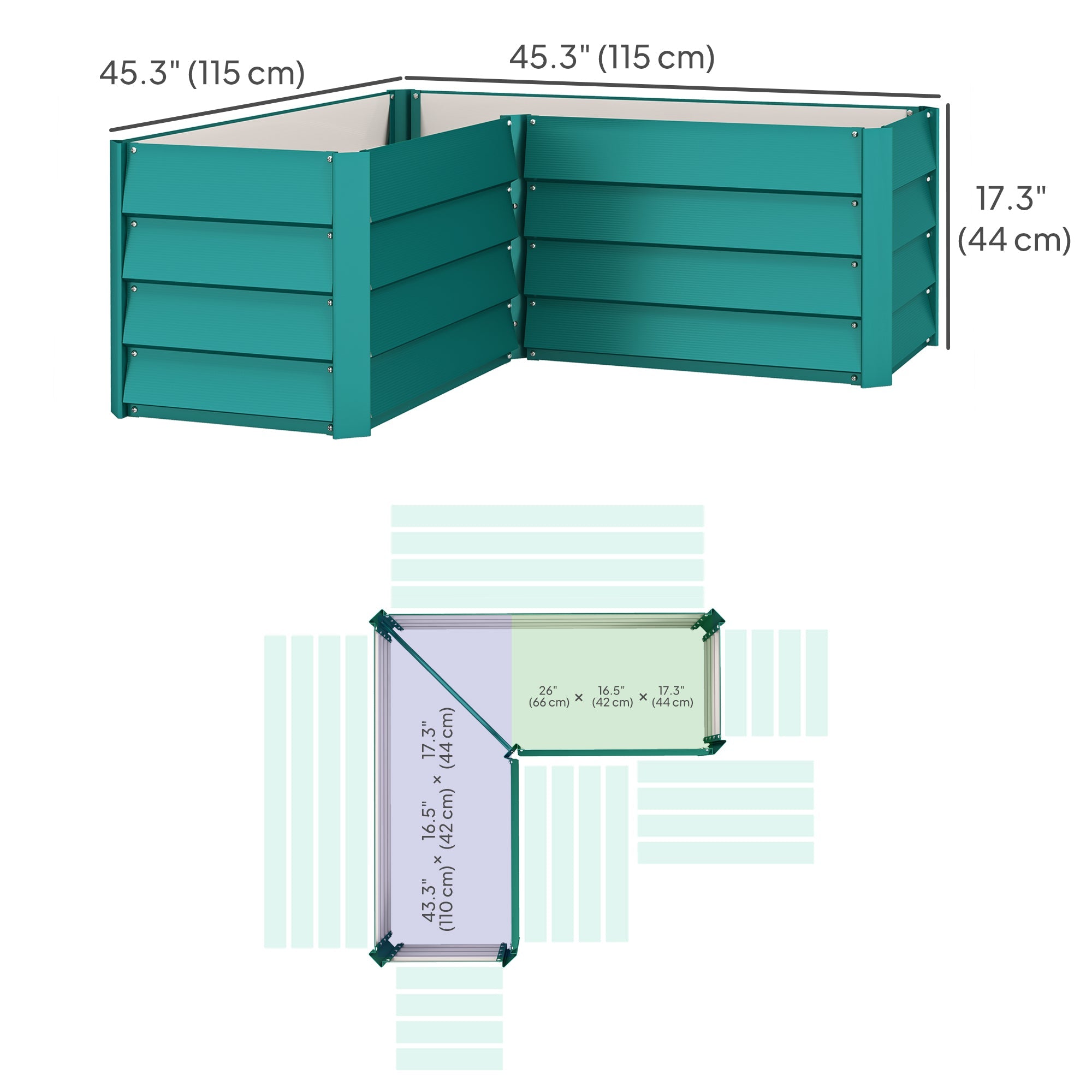 Outsunny 45" x 45" x 17" L-Shaped Galvanized Steel Raised Garden Bed for Vegetables, Flowers, Herbs, Green
