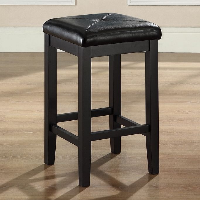 Set of 2 - Black 24-inch Backless Barstools with Faux Leather Seat - Free Shipping