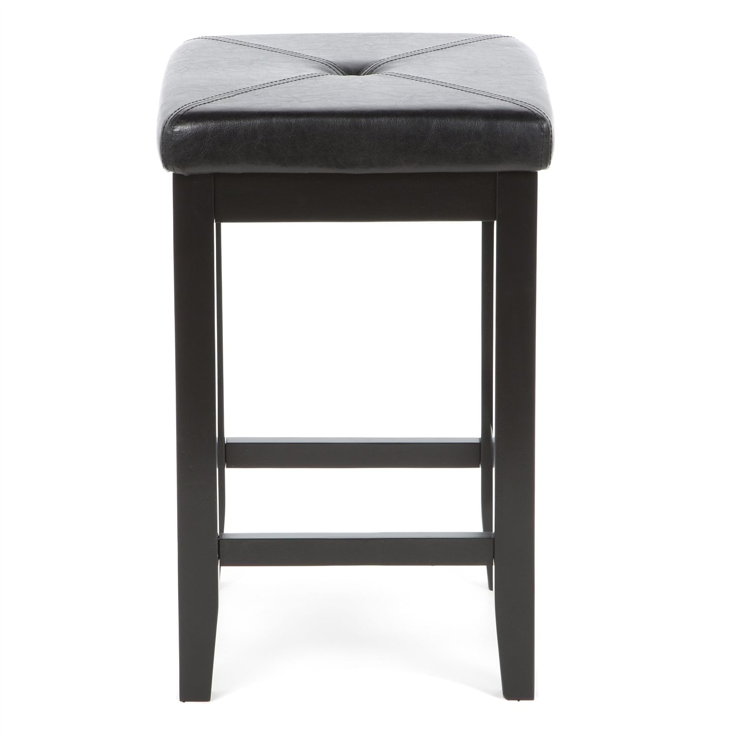 Set of 2 - Black 24-inch Backless Barstools with Faux Leather Seat - Free Shipping
