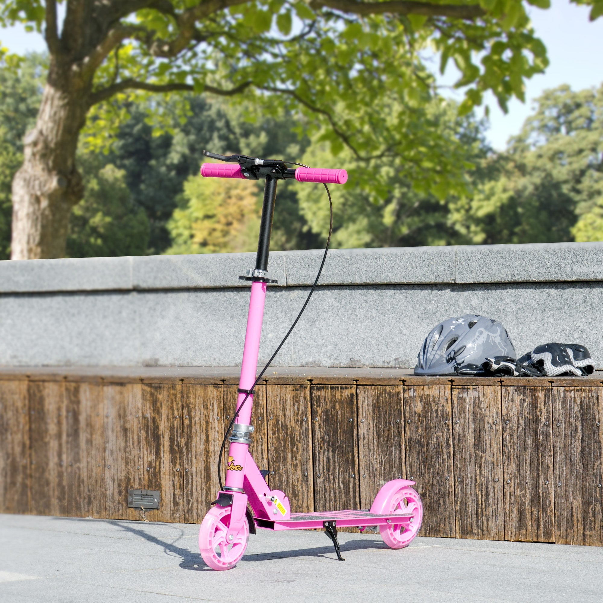 Qaba Scooter for Kids Ages 3-8 with Light Up Wheels, Adjustable Handlebar, Rear Brake & Handbrake for Girls and Boys, Pink
