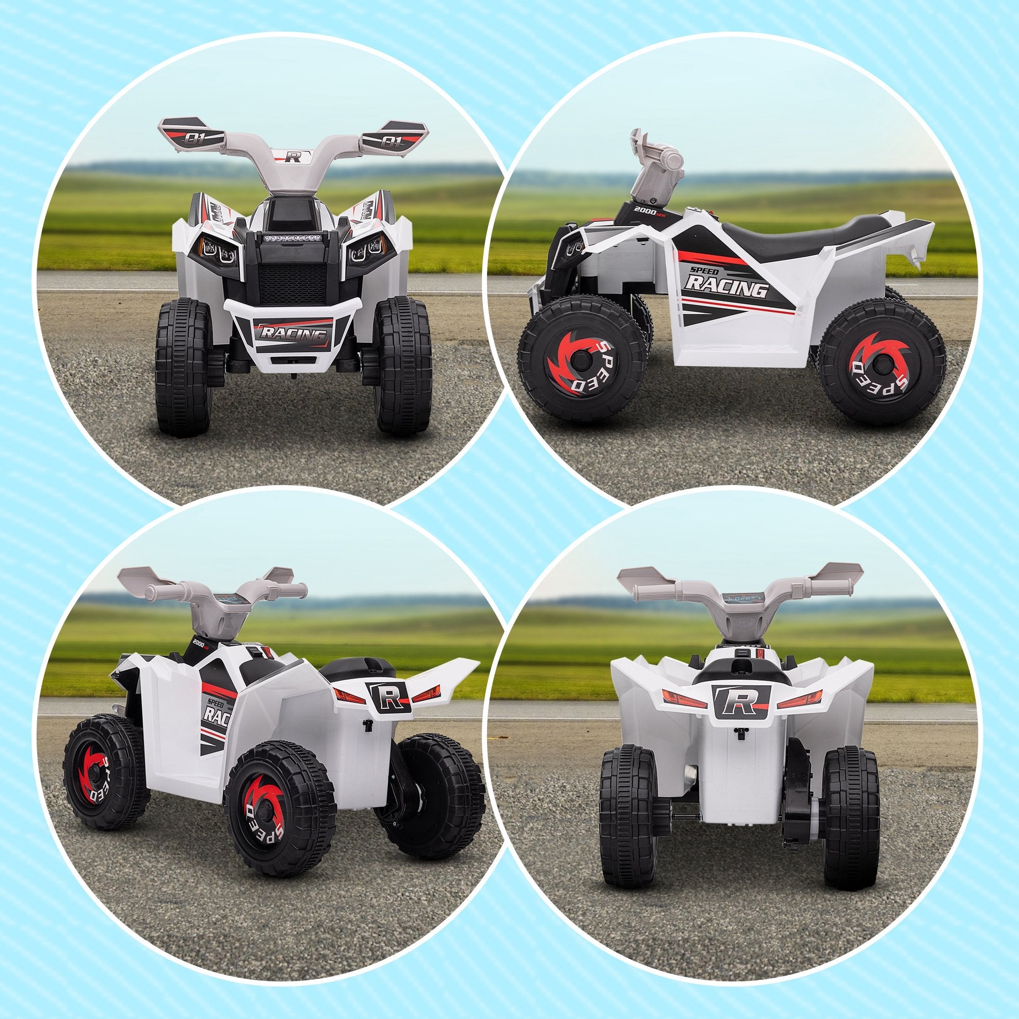 Aosom 6V Quad Kids Electric Car with Wear-resistant Wheels, for Boys and Girls Aged 18-36 Months, White