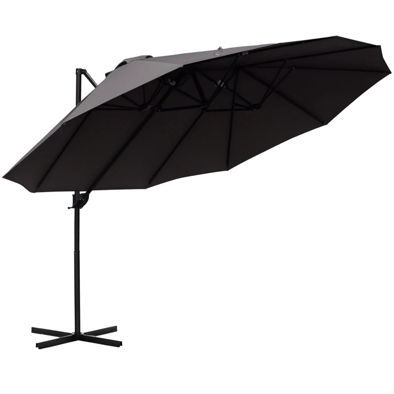 Outdoor Patio Umbrella Offset Cantilever Umbrella with Twin Canopy Sunshade Umbrella with Lift Crank Grey
