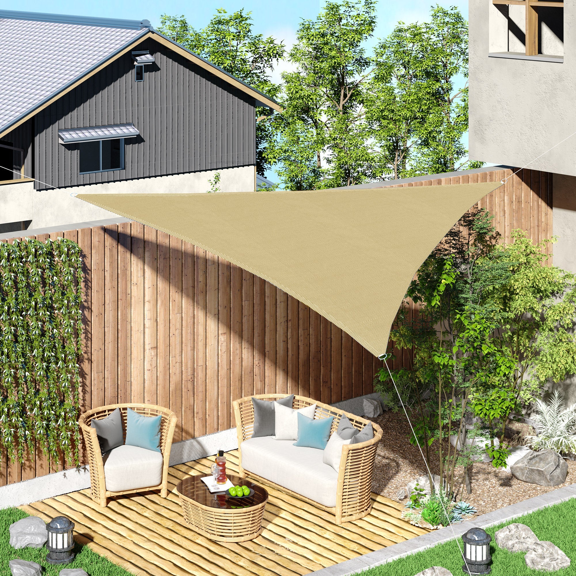 Outsunny Sun Shade Sail: 10ft Triangle UV Protection Outdoor Patio Shelter Canopy, Sand with Portable Bag