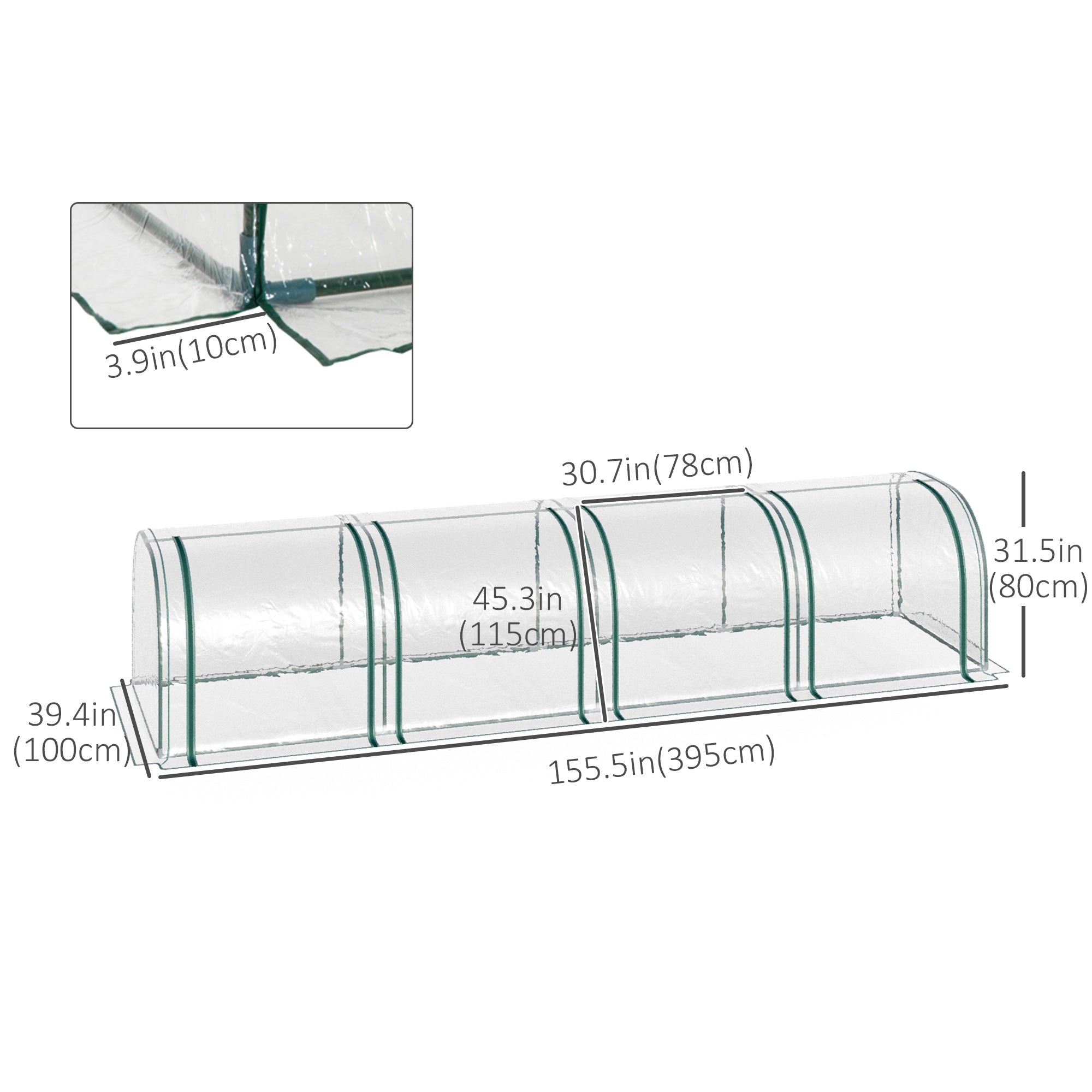 Outsunny 13' Portable Tunnel Greenhouse: With 4 Zippered Doors, Water/UV Resistant PVC Cover