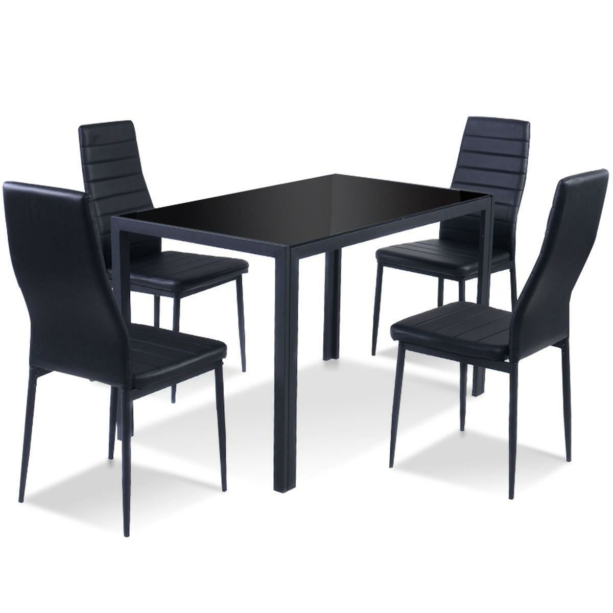 5 Piece Black Glass Tabletop Dining Set With Soft Leather Chairs - Free Shipping