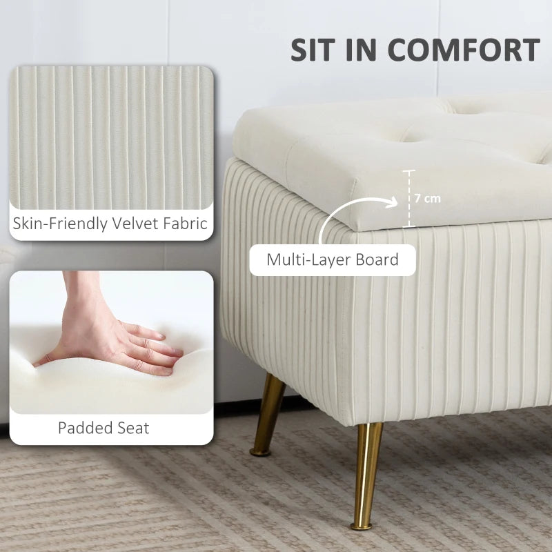 Storage Ottoman Bench, 43 Inch Large Storage Chest with Steel Legs and Padded Seat, Foot Rest, Load 485 lbs, Beige