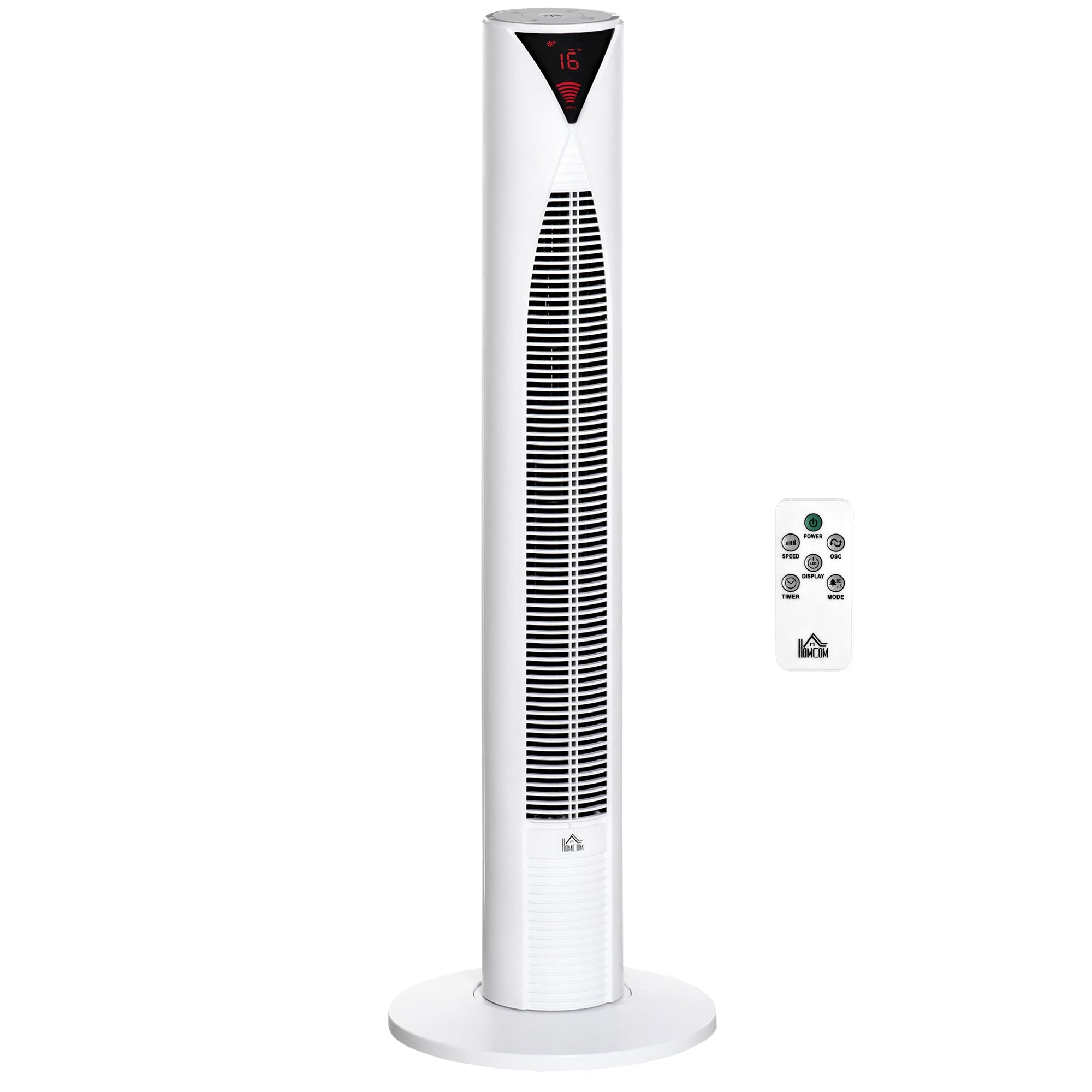 HOMCOM Tower Fan Oscillating 3 Speed 12h Timer LED Remote Control Cooling for Bedroom Home White