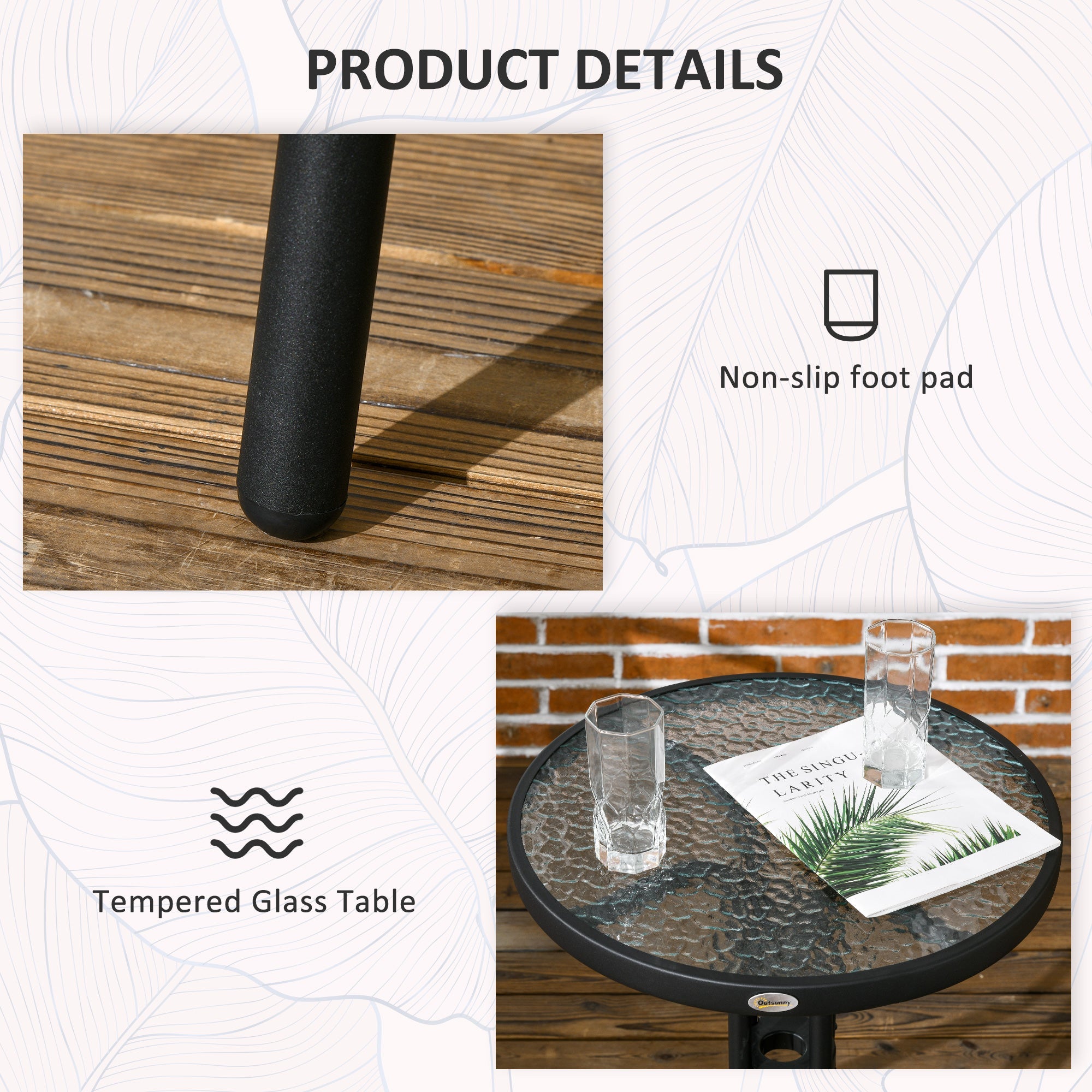 Outsunny 3 Pieces Outdoor Wicker Furniture Set with 2 Stackable Chairs, Tempered Glass Coffee Table for Garden, Backyard, Brown