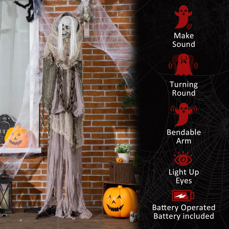 Outsunny 6ft Life-Size Outdoor Skeleton Witch – Animated Halloween Prop with Light-Up Eyes & Spooky Sound