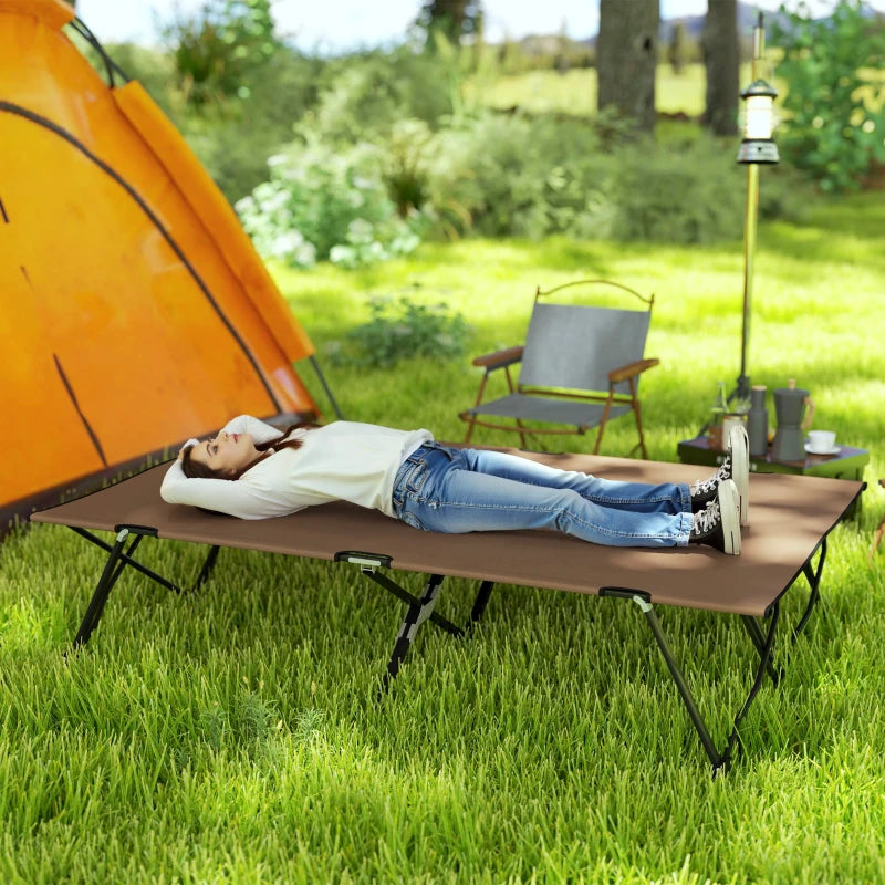 76" Two Person Folding Camping Cot Outdoor Portable Double Cot Wide Military Sleeping Bed w/ Carrying Bag Khaki