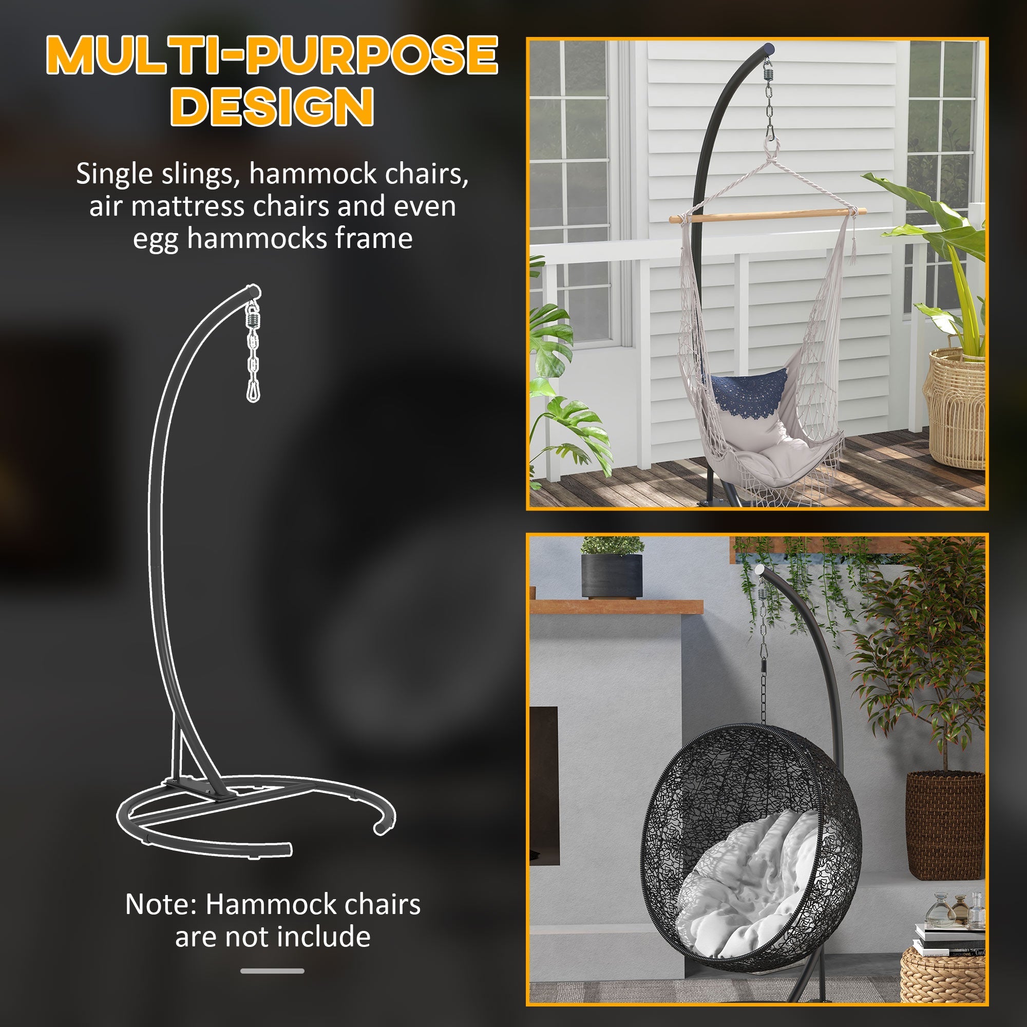 Outsunny Hanging Hammock Chair Stand with Round Base, Heavy Duty Hammock Stand Only with 330 lbs. Capacity, Black