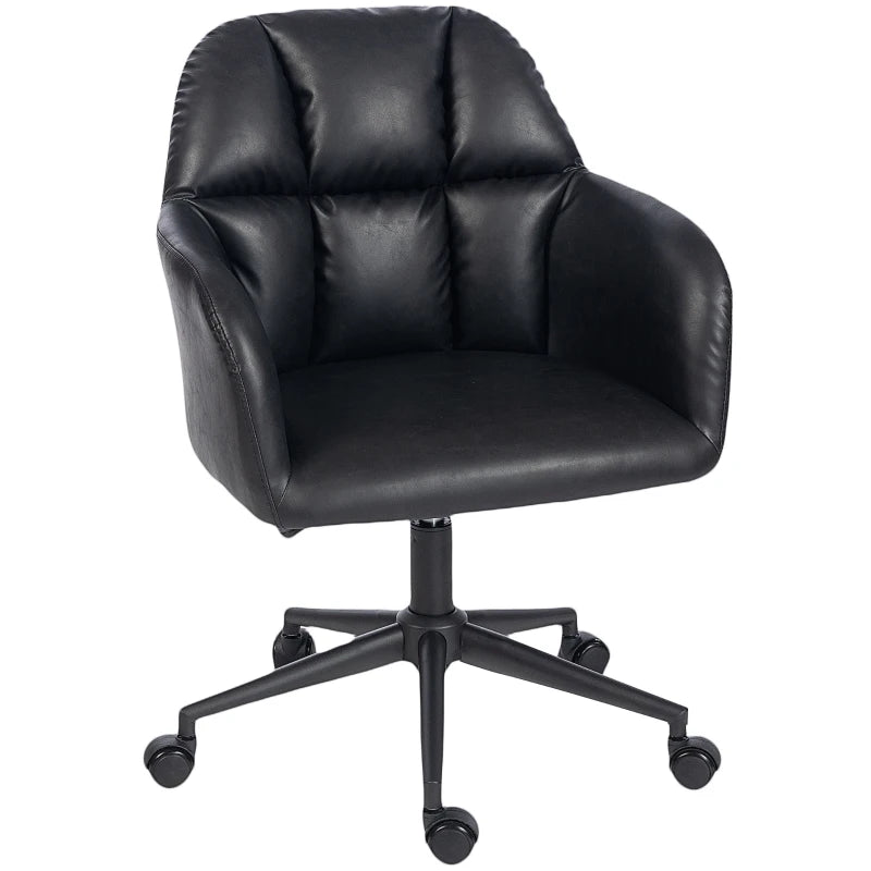 Swivel Office Chair, Faux Leather Desk Chair with Adjustable Height, Study, Black