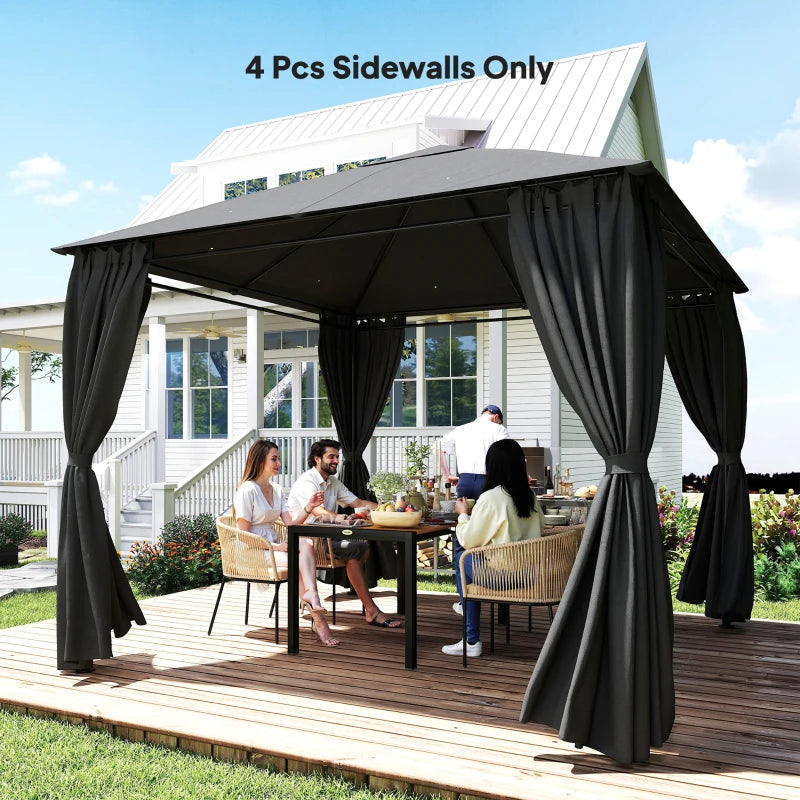 Gazebo Curtains, 10' x 10' Universal Replacement Privacy Curtain, 4-Panels Sidewall with Roll up Mesh Windows, Dark Grey