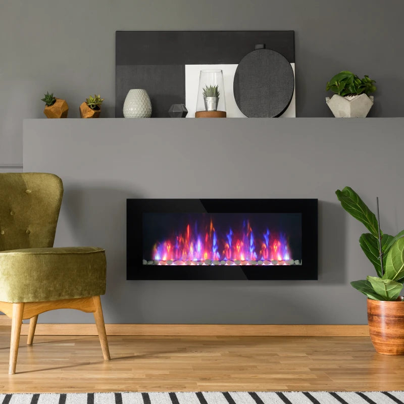Wall Mounted Fireplace, 41 Inch Modern Electric Fireplace with Patented LED Flame Effect and 7 Colors, Black