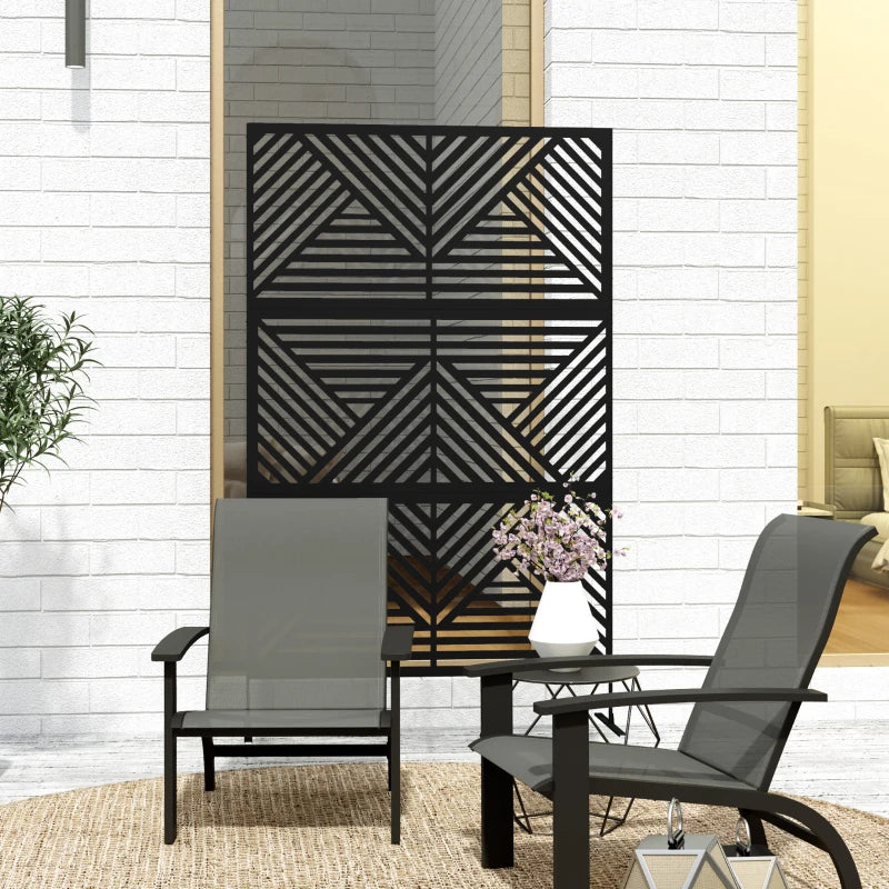 Metal Outdoor Privacy Screen, Freestanding Outdoor Divider with Stand, Decorative Privacy Panel, 78" x 48", Black