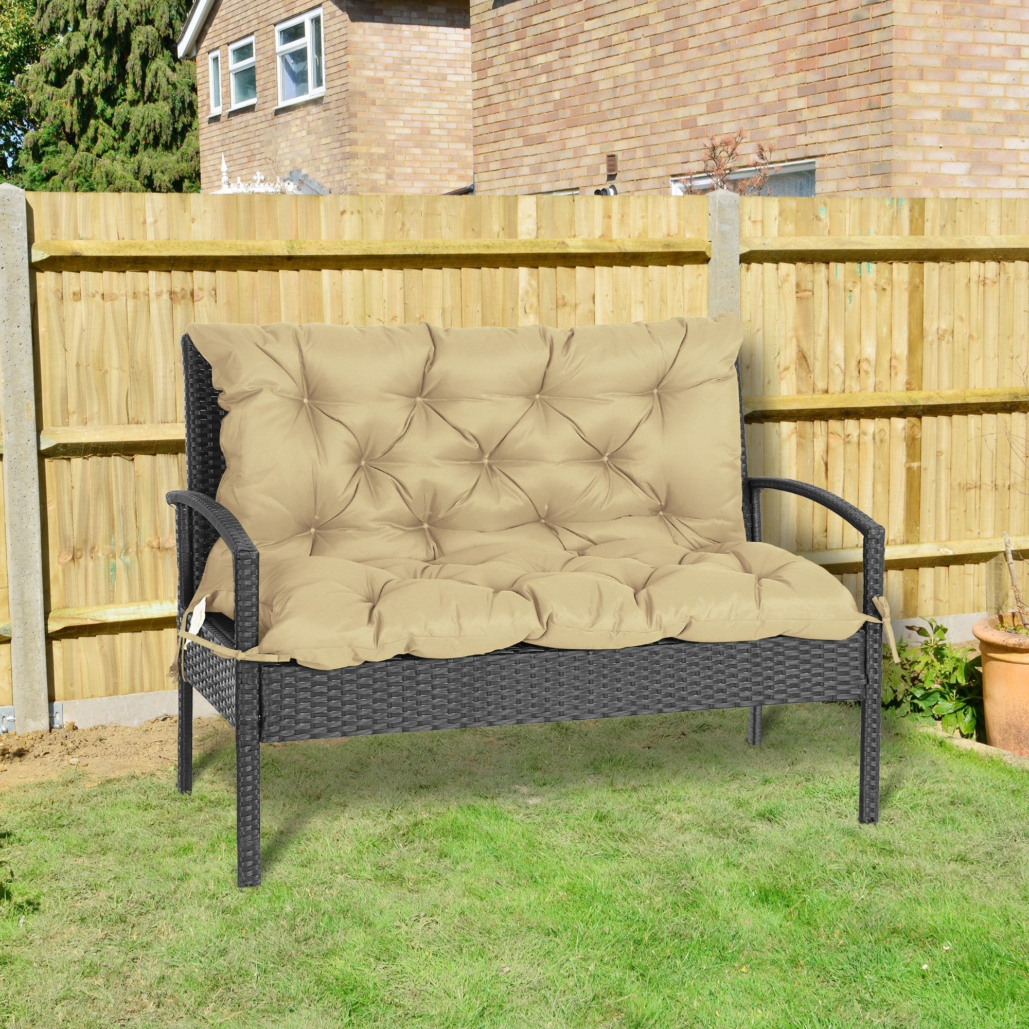 Outsunny 2-Seater Swing Chair Cushion Replacement with Backrest for Garden Bench Indoor Outdoor Use 39.4x38.6 Khaki