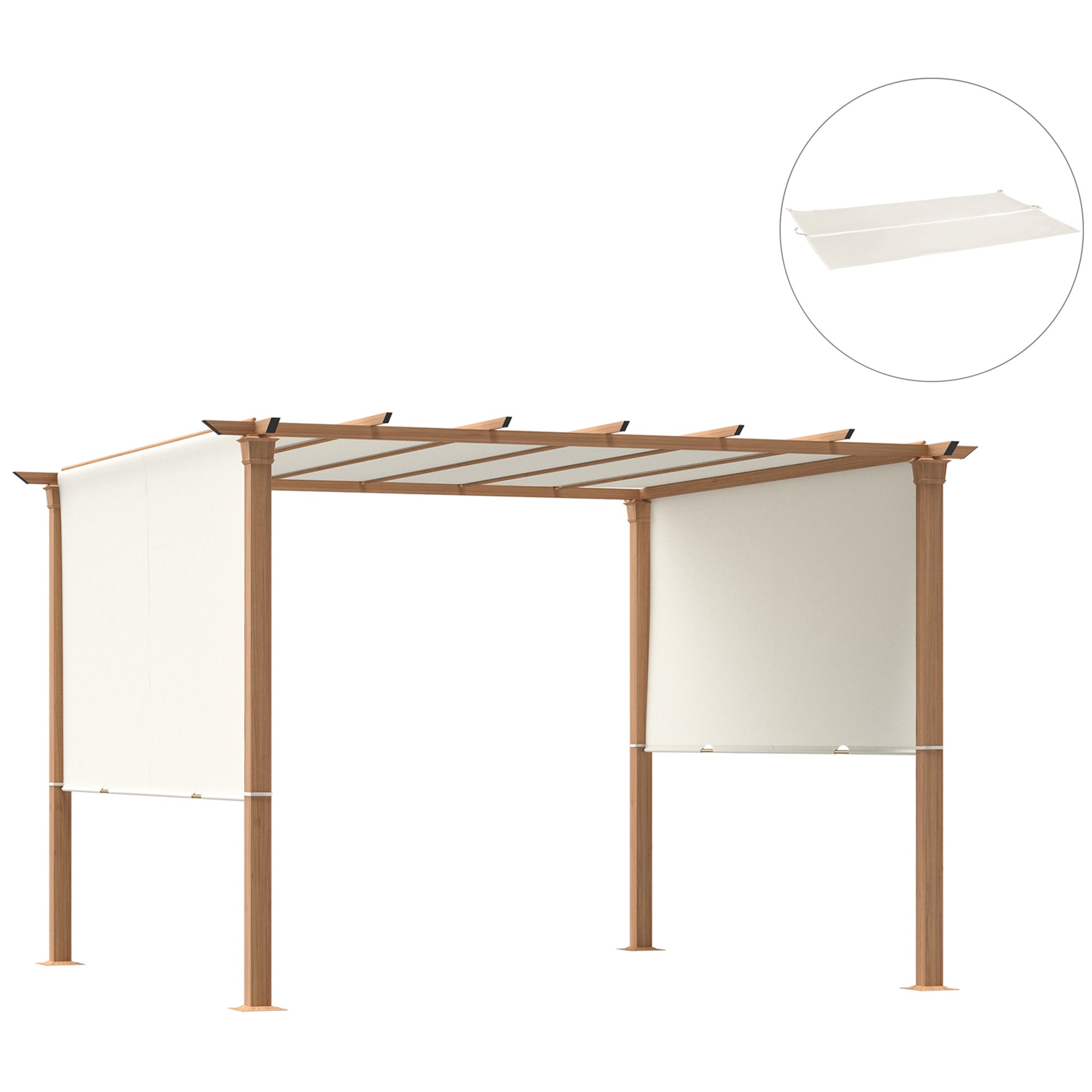 Outsunny Beige Retractable Pergola Canopy 2 Piece Set for 9.8x9.8 Pergola, Includes Weight Rods - Enhance Your Outdoor Living