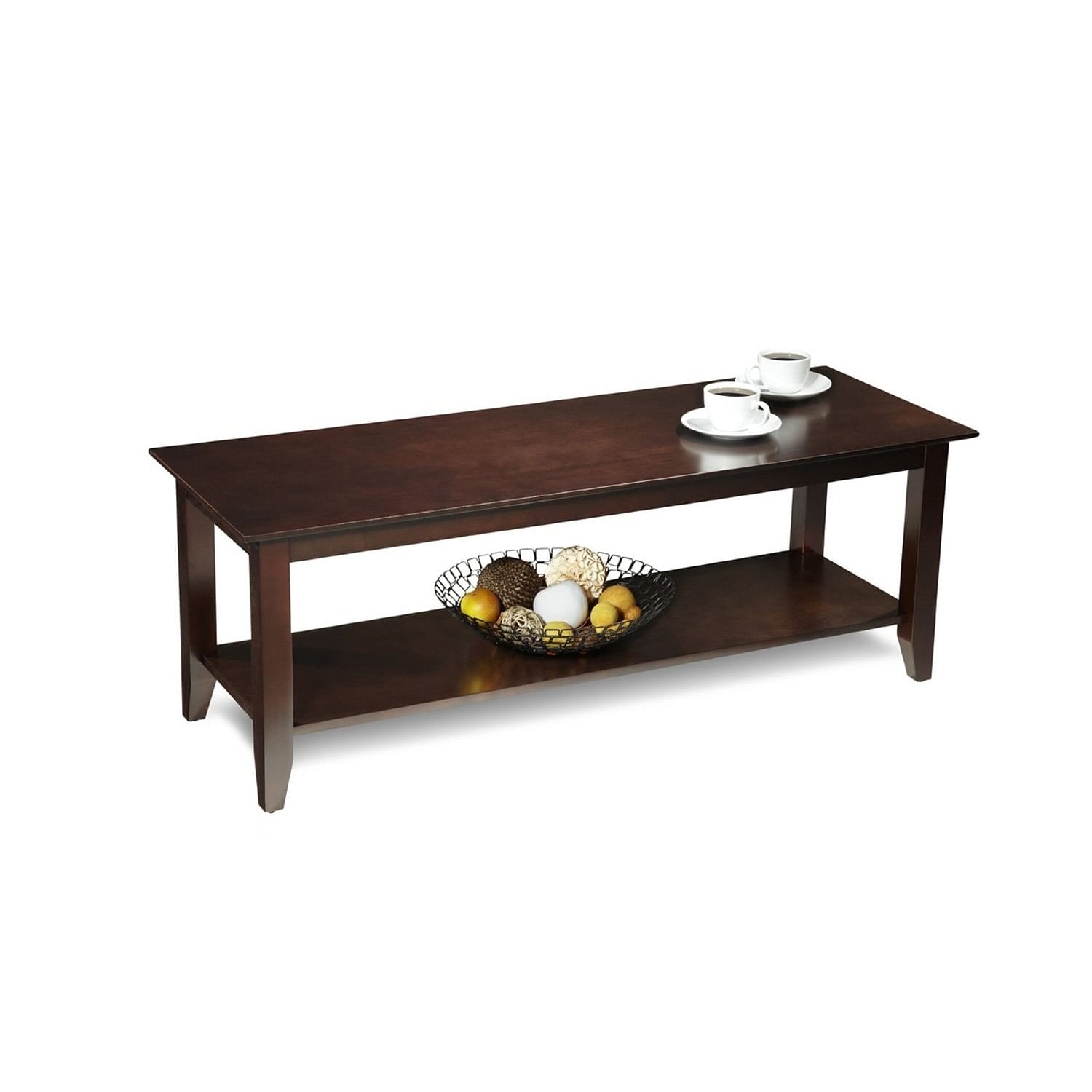Espresso Wood Grain Coffee Table with Bottom Shelf - Free Shipping