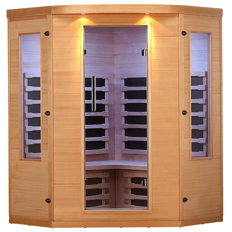 Aspen 4-Person Infrared Corner Sauna | Canadian Hemlock Wood with Bluetooth, LED & Aromatherapy