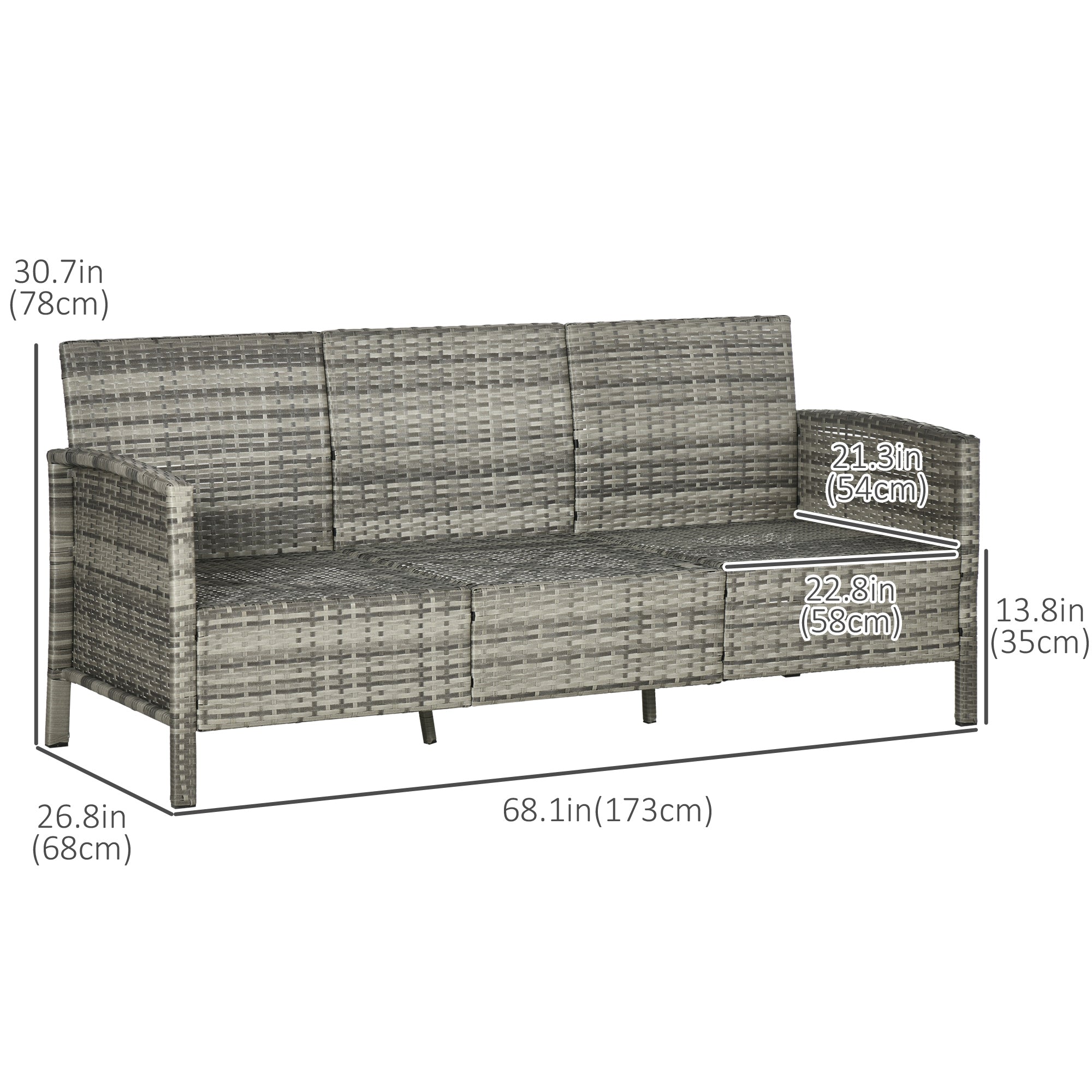 Outsunny Wicker Lounge Ensemble: 3-Seater PE Rattan Outdoor Sofa, Patio Conversation Set with Removable Cushions Grey