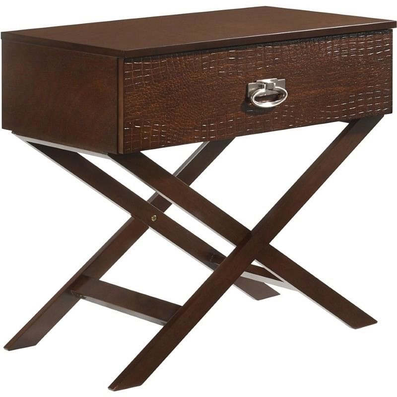 Cappuccino Brown Wood 1-Drawer End Table Nightstand with X Legs - Free Shipping