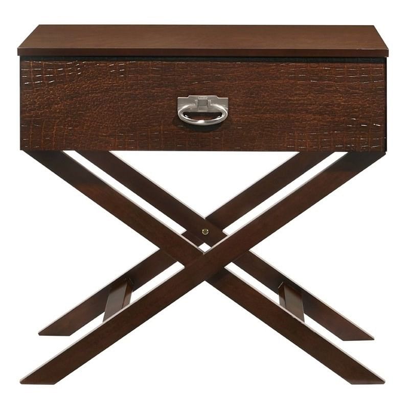 Cappuccino Brown Wood 1-Drawer End Table Nightstand with X Legs - Free Shipping