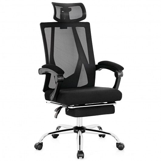 Ergonomic Recliner Mesh Office Chair with Adjustable Footrest-Black - Free Shipping