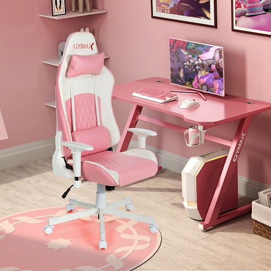 Ergonomic High Back Computer Desk Chair with Headrest and Lumbar Support-Pink - Free Shipping