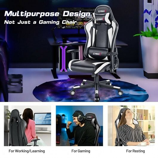 Gaming Chair Adjustable Swivel Racing Style Computer Office Chair-White - Free Shipping