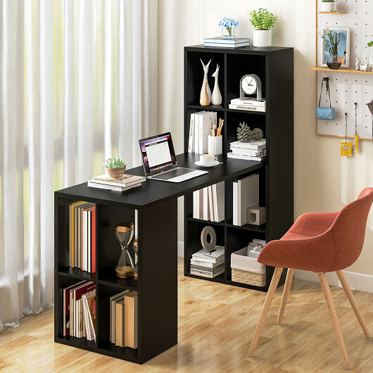 Modern Computer Desk with 12 Cubes Bookshelf-Black - Free Shipping