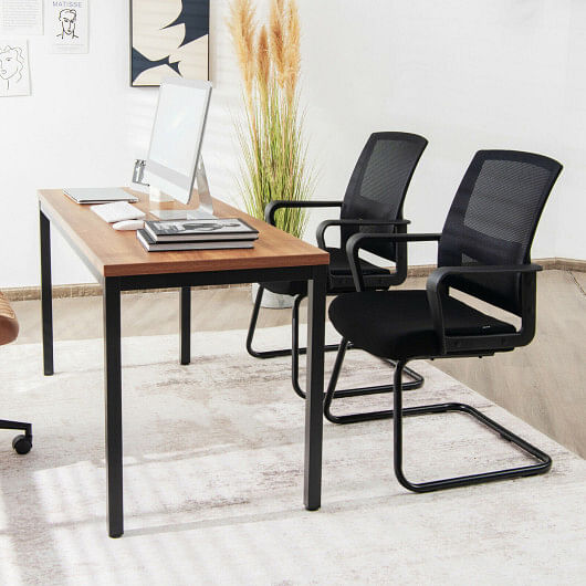 Set of 2 Conference Chairs with Lumbar Support-Black - Free Shipping