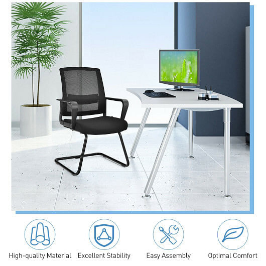 Set of 2 Conference Chairs with Lumbar Support-Black - Free Shipping